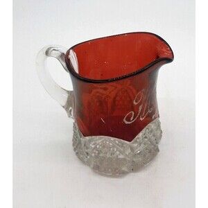Antique EAPG Ruby Red Flash Glass 4" Creamer Mother 1918